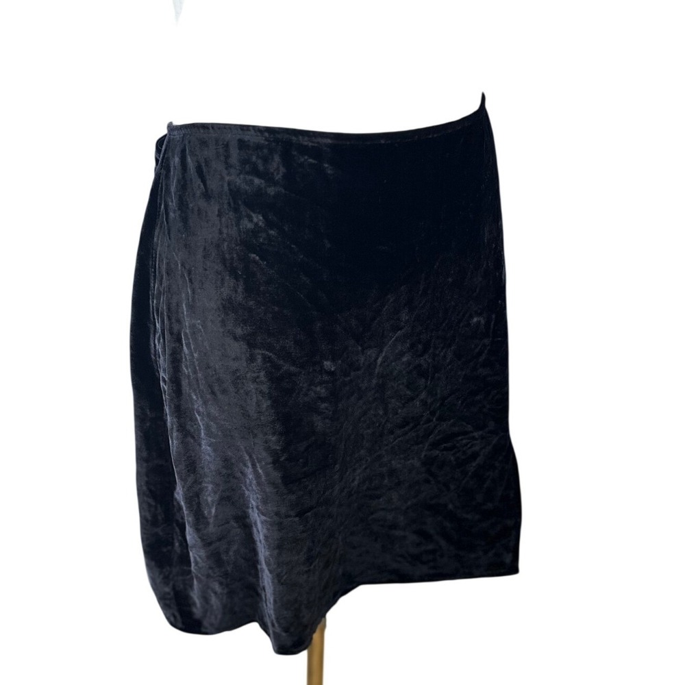 Reformation SZ 12 Black Velvet Silk blend Mini Skirt High Slit Front - Picture 8 of 14